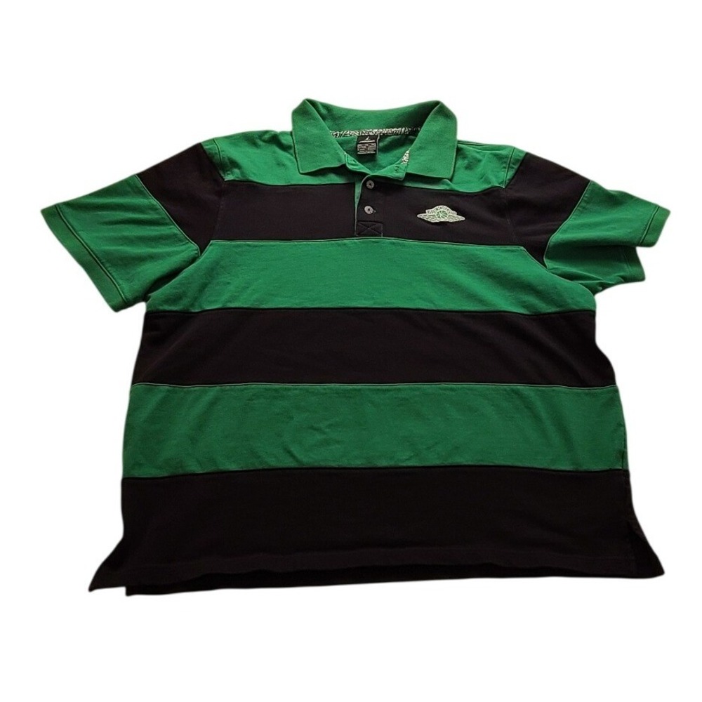 Air Jordan Mens XXL Green Black Striped Wings Logo Short Sleeve Polo Shirt
